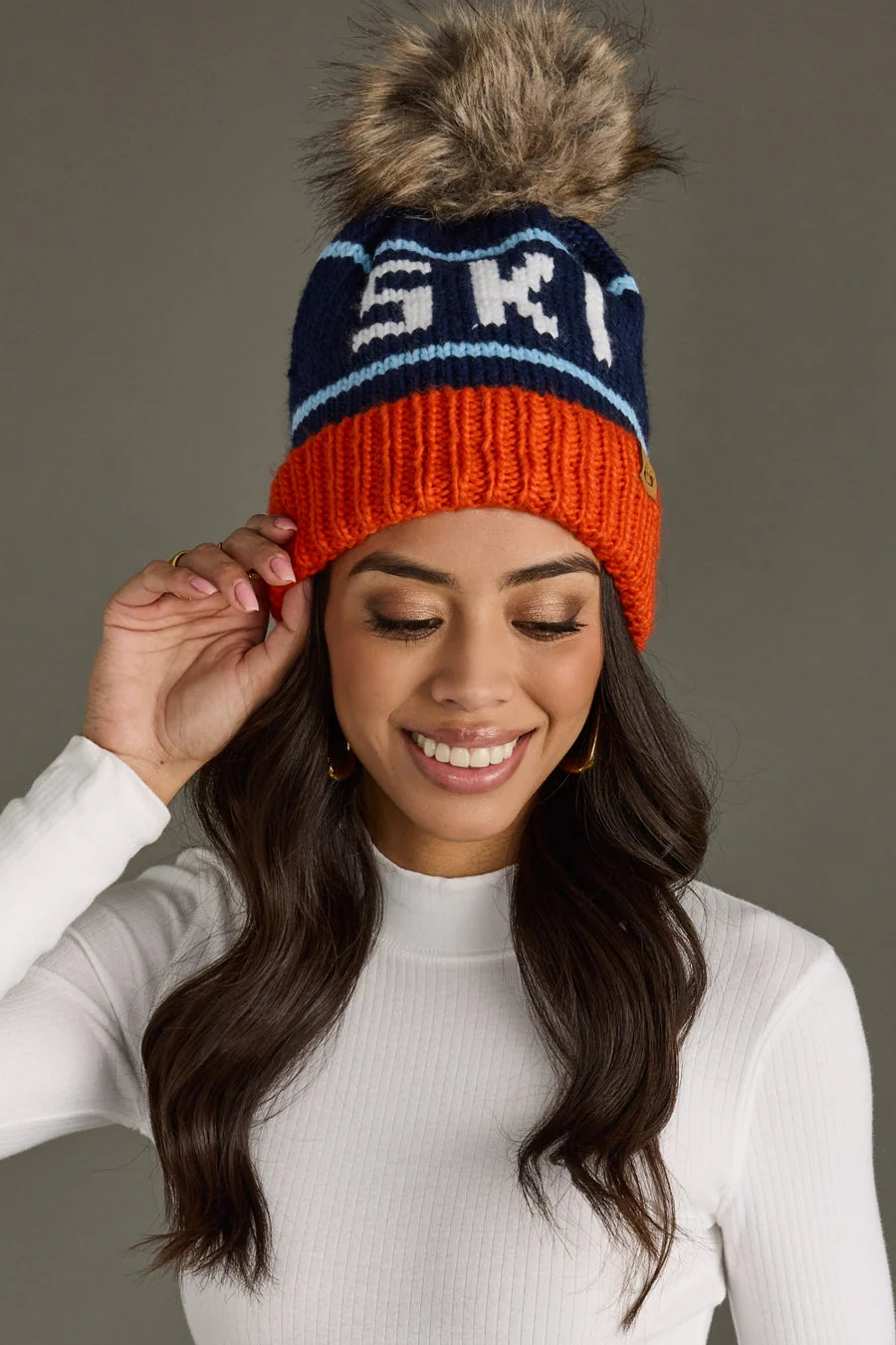 Ski Beanie | Navy, Light Blue, Orange