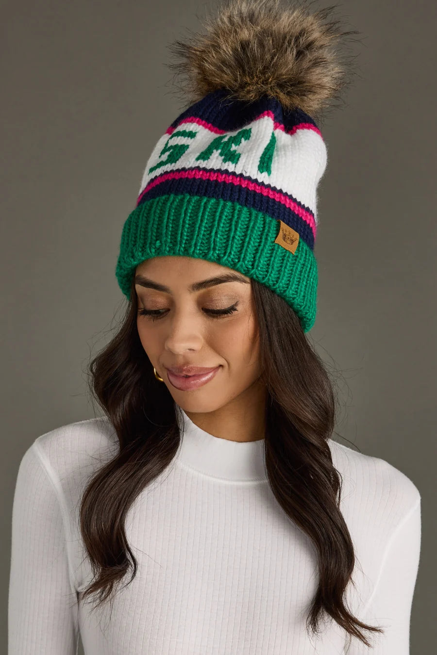 Ski Beanie | Green, Navy, Pink, White