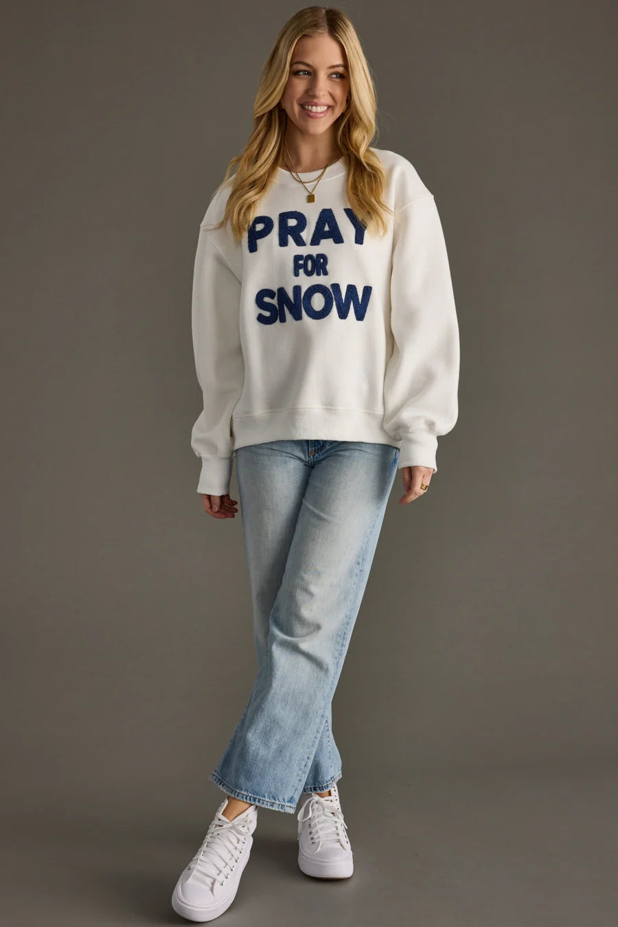 Pray For Snow Sweatshirt | White