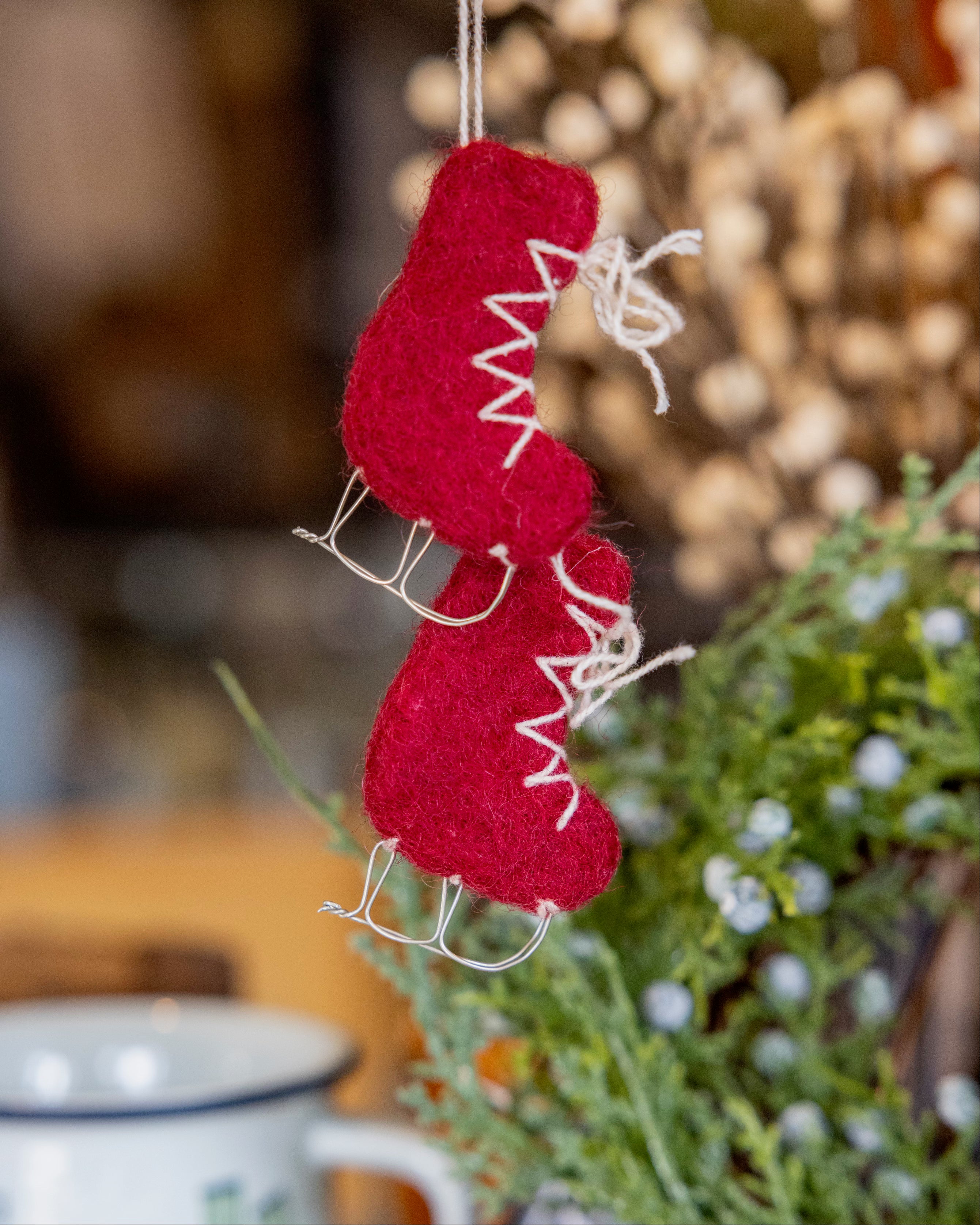 Felt Ice Skates Ornament | Red