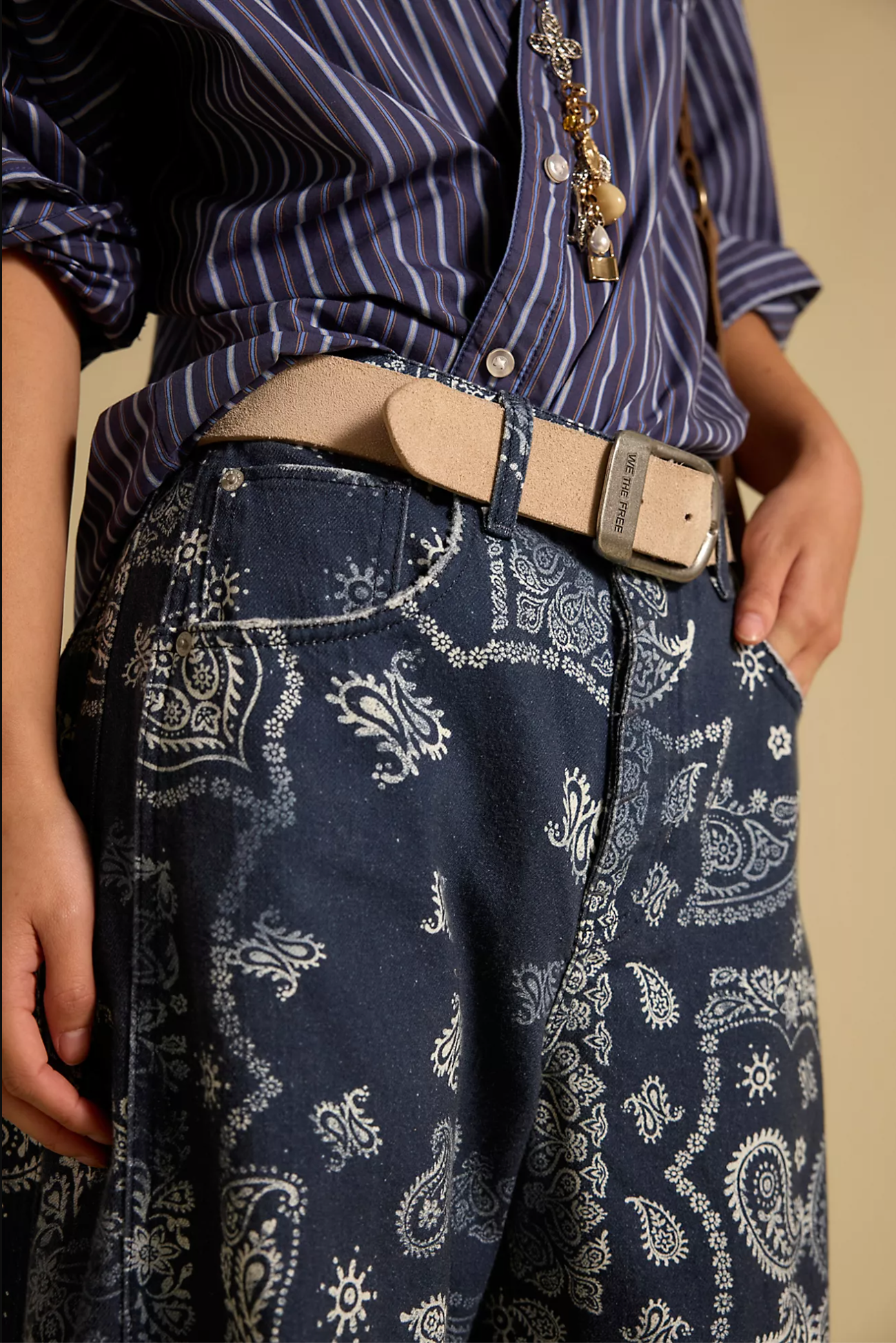 Good Luck Printed Barrel Jeans | Navy Bandana