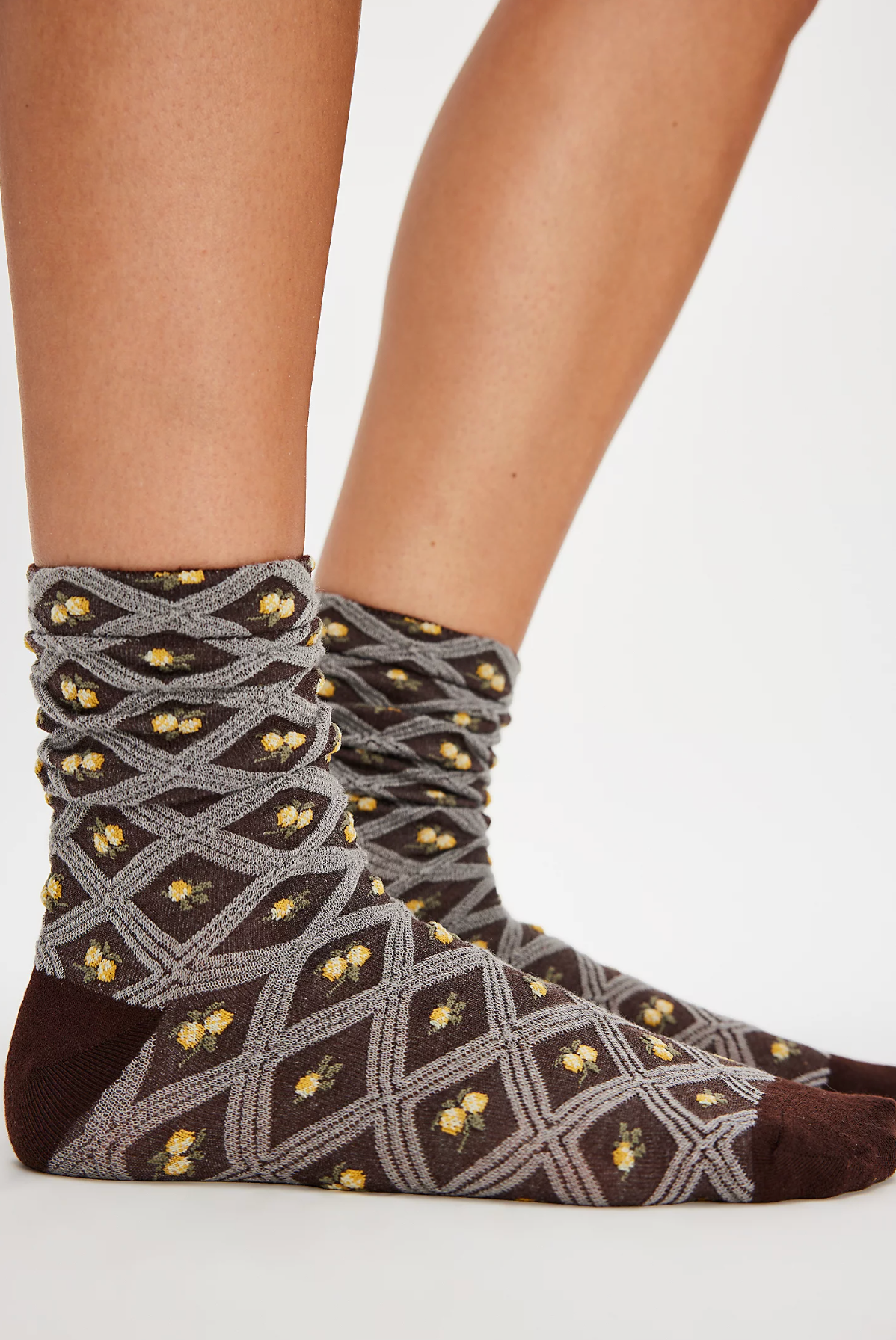 Floral Jacquard Trouser Sock | Brown