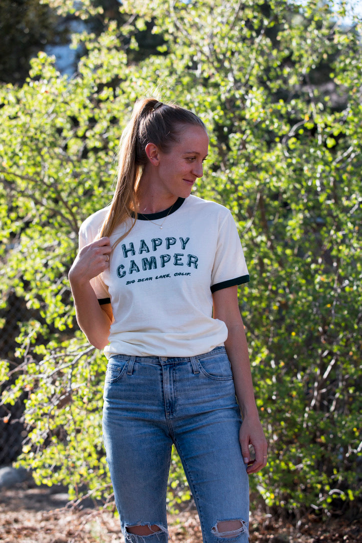 Big Bear Lake Happy Camper Unisex Ringer Tee