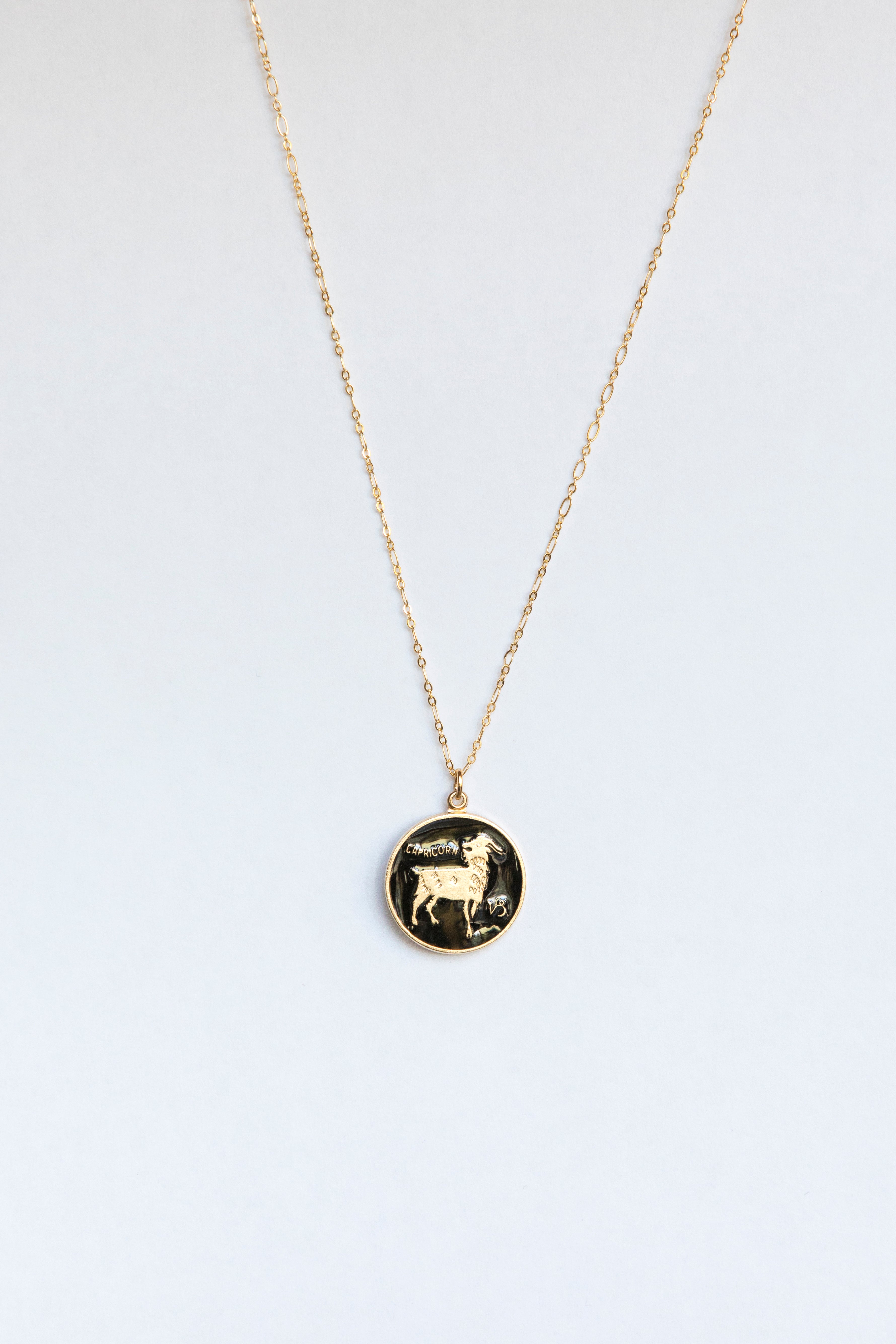 Black Zodiac Medallion Necklace