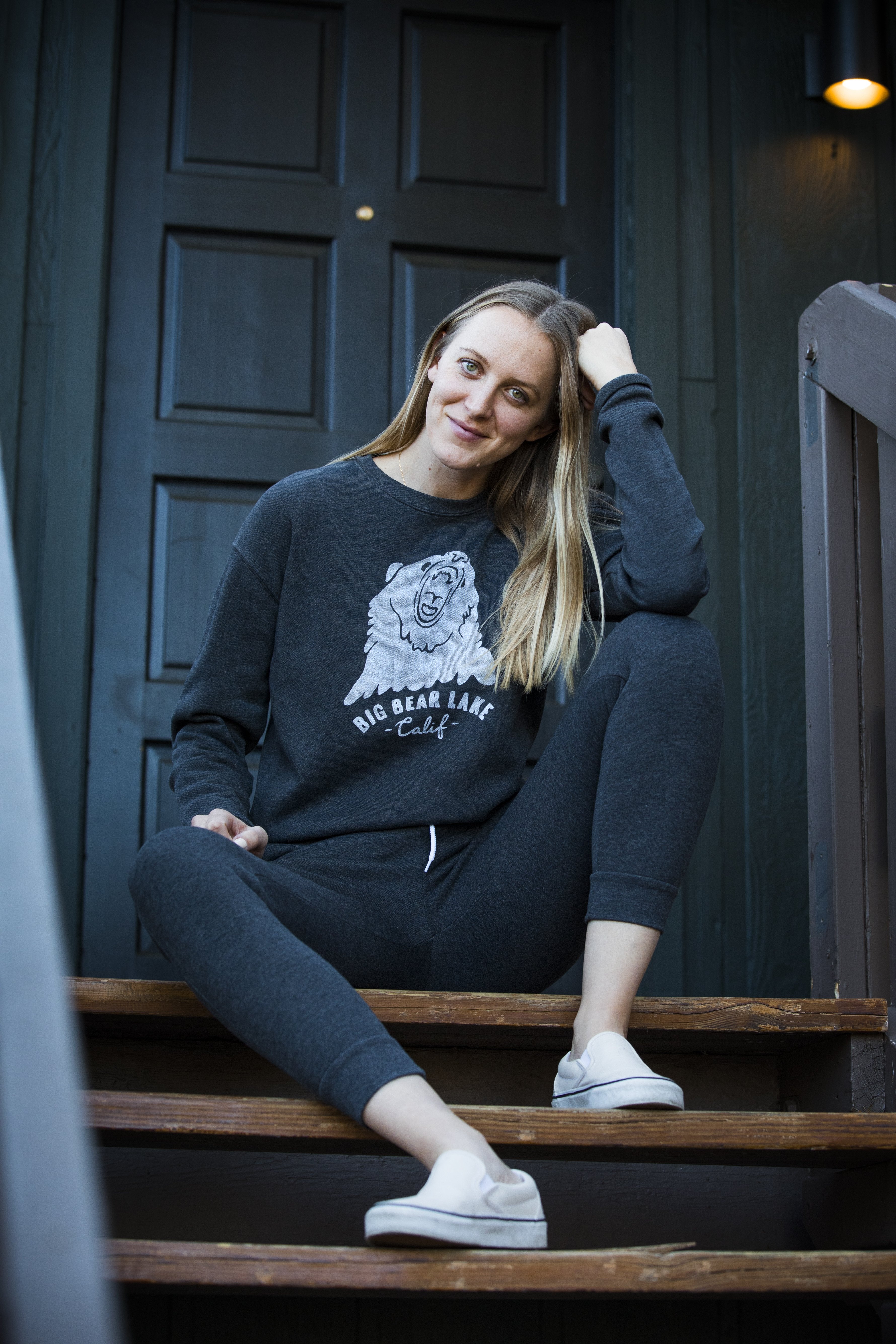 Big Bear Lake Souvenir Drop Shoulder Sweater - Dark Grey - Custom Logo - Big Bear Lake Logo - Unisex Sweatshirt - Cozy - Women's Clothing Store - O KOO RAN - Big Bear Lake California