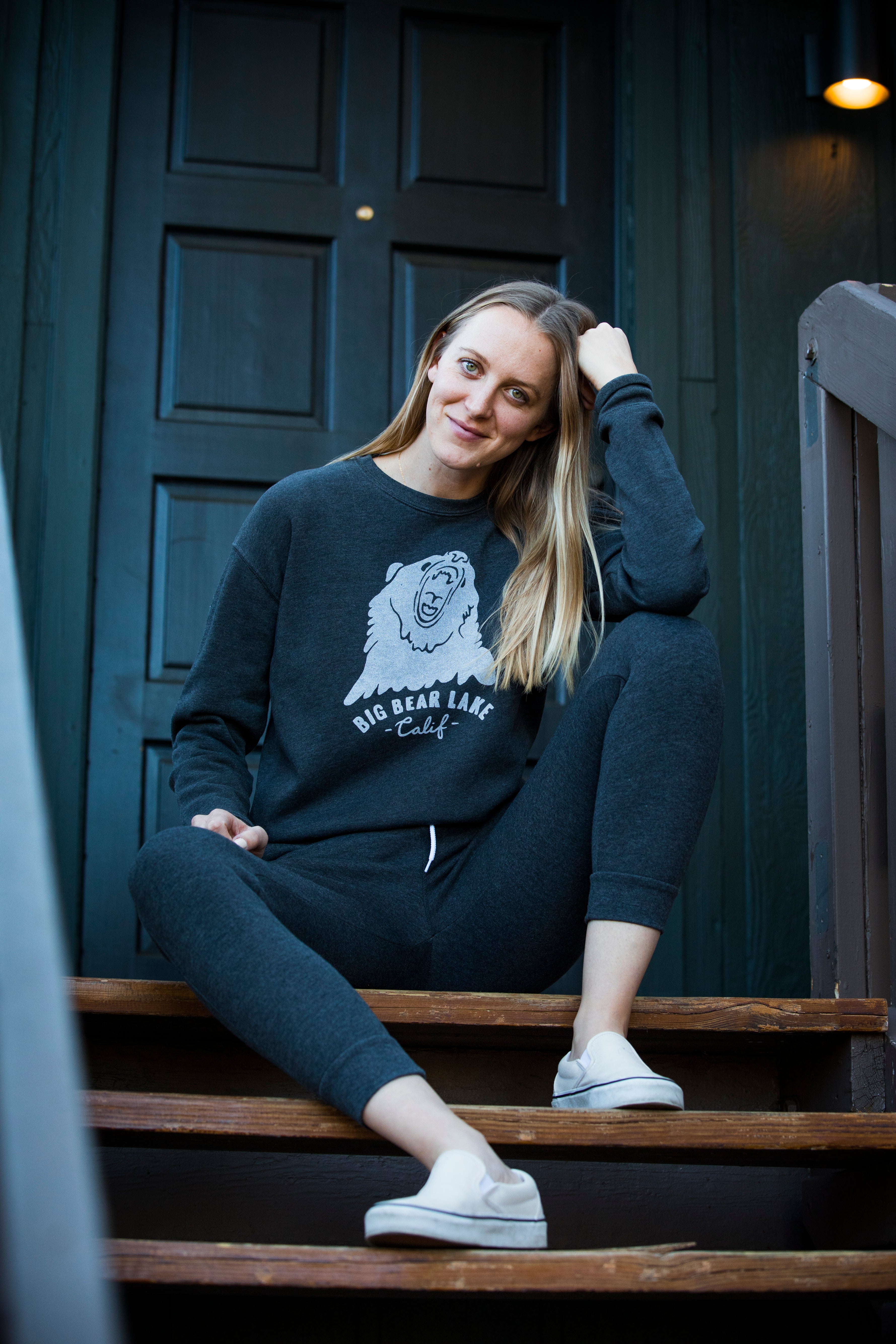 Big Bear Lake Souvenir Drop Shoulder Sweater - Dark Grey - Custom Logo - Big Bear Lake Logo - Unisex Sweatshirt - Cozy - Women's Clothing Store - O KOO RAN - Big Bear Lake California
