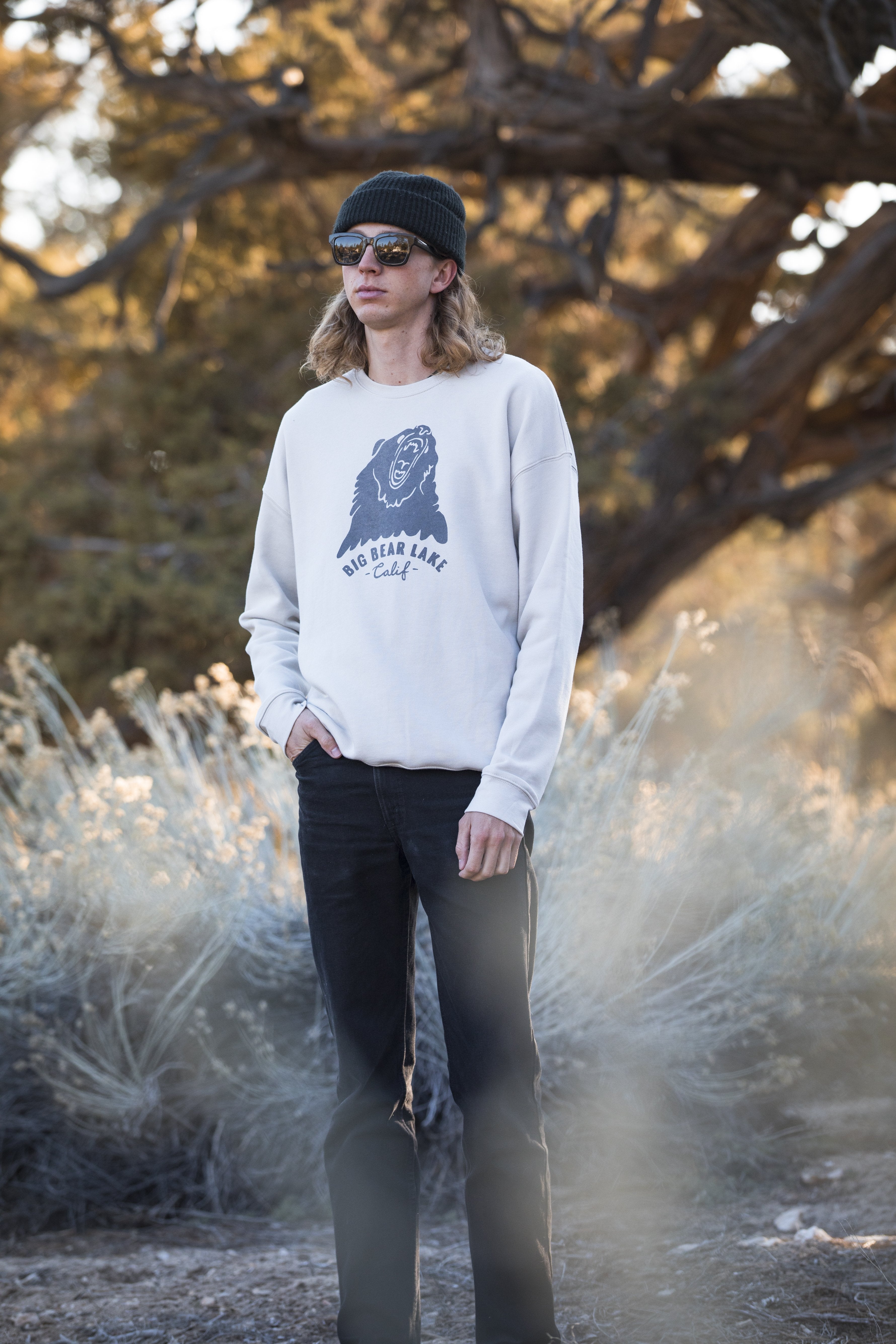 Big Bear Lake Souvenir Drop Shoulder Sweater - Heather Dust - Custom Logo - Big Bear Lake Logo - Unisex Sweatshirt - Cozy - Women's Clothing Store - O KOO RAN - Big Bear Lake California