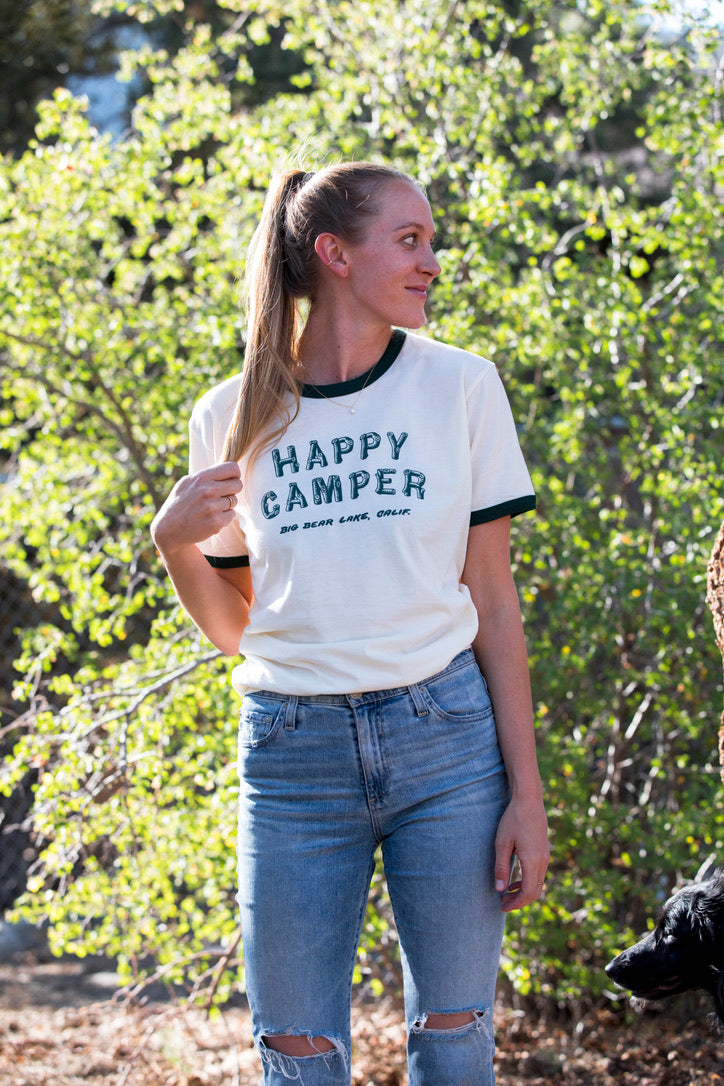 Big Bear Lake Happy Camper Unisex Ringer Tee