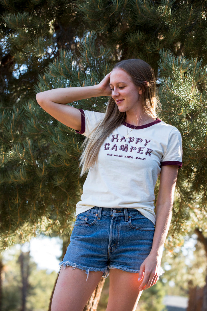 Big Bear Lake Happy Camper Women's Ringer Tee