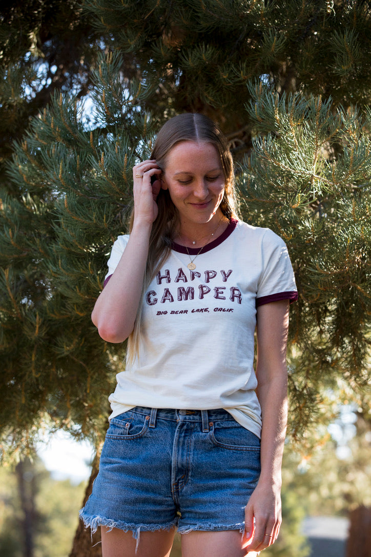 Big Bear Lake Happy Camper Women's Ringer Tee