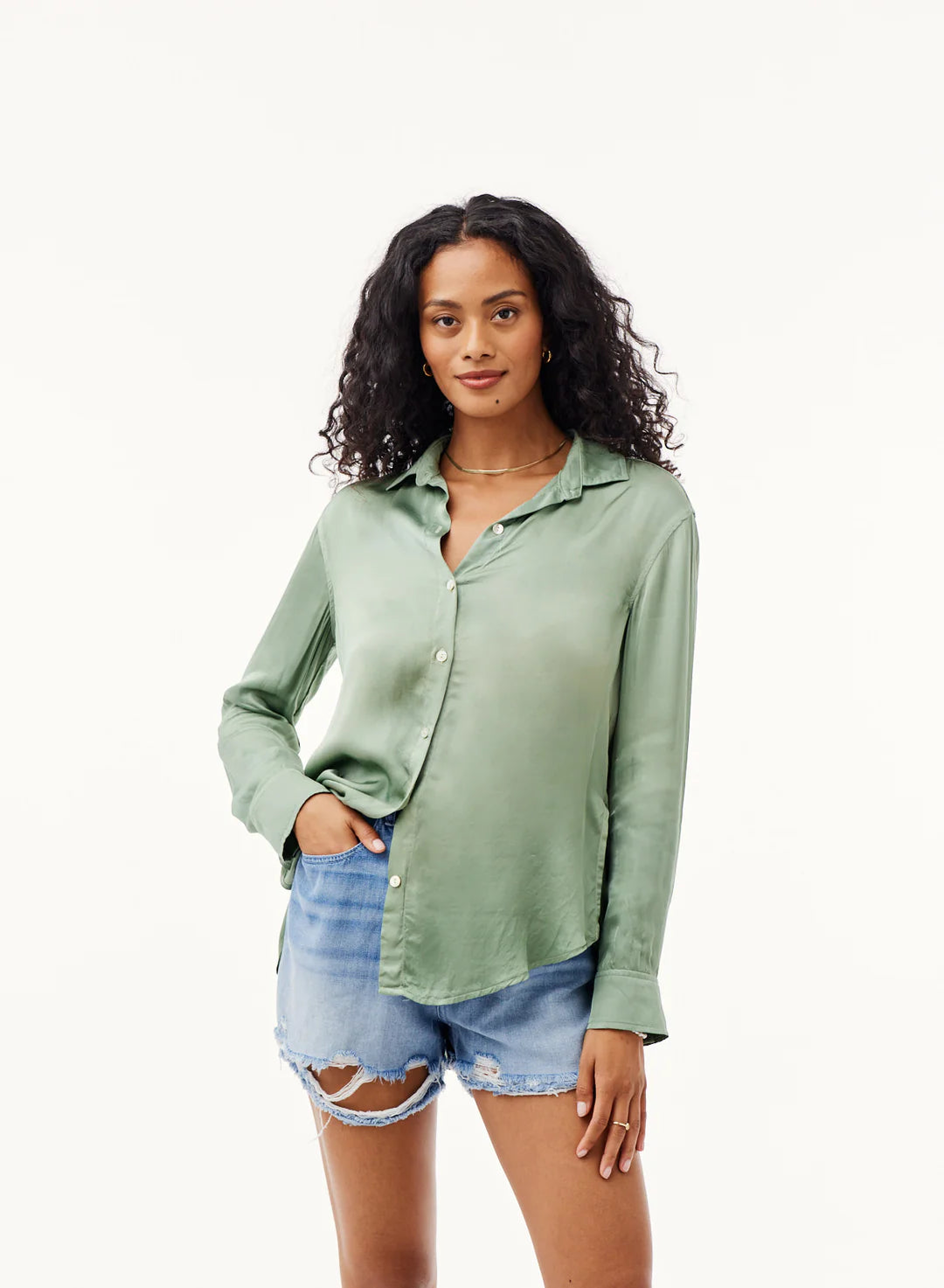 Side Slit Button Down | Cedar Green