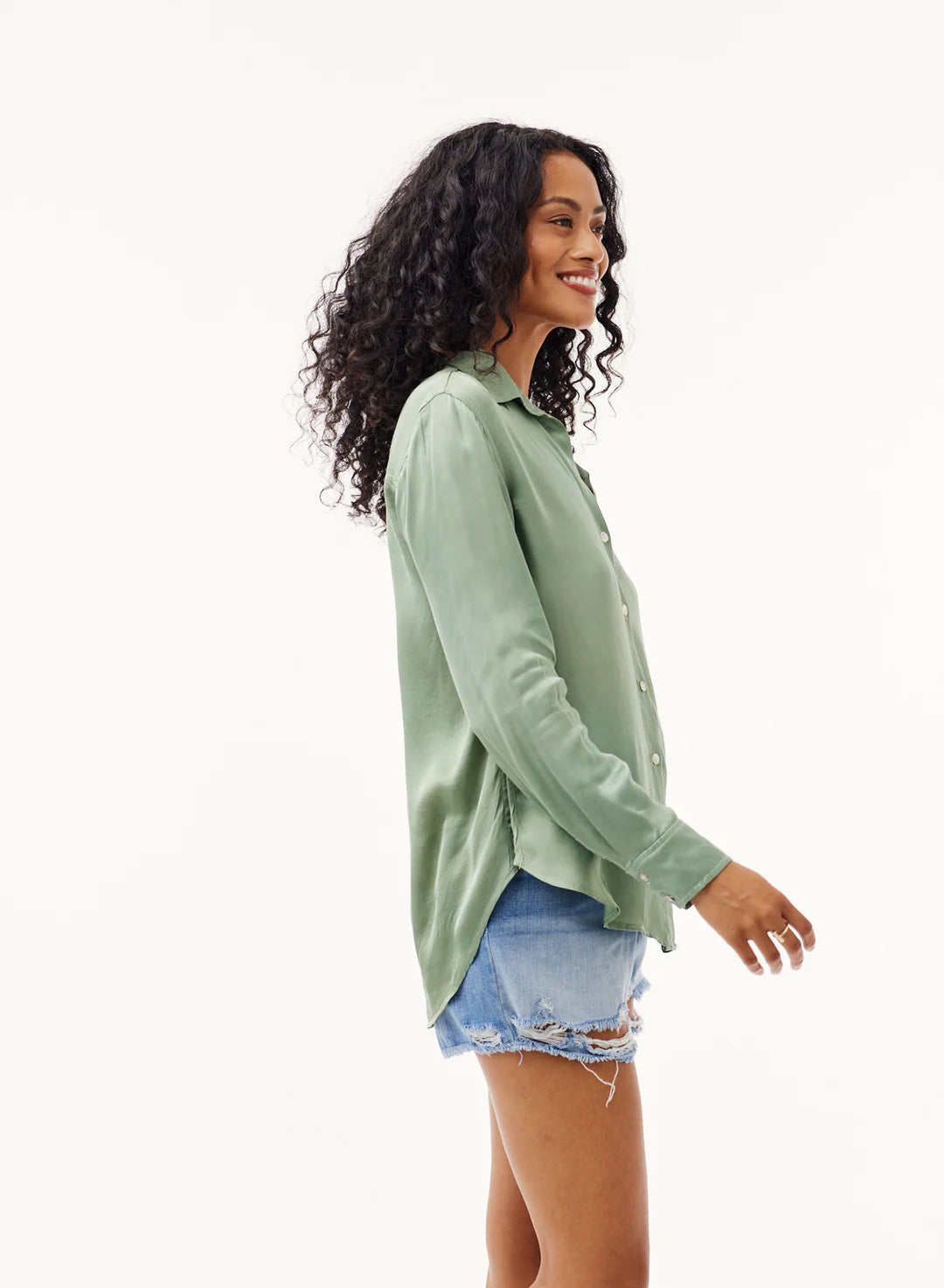 Side Slit Button Down | Cedar Green