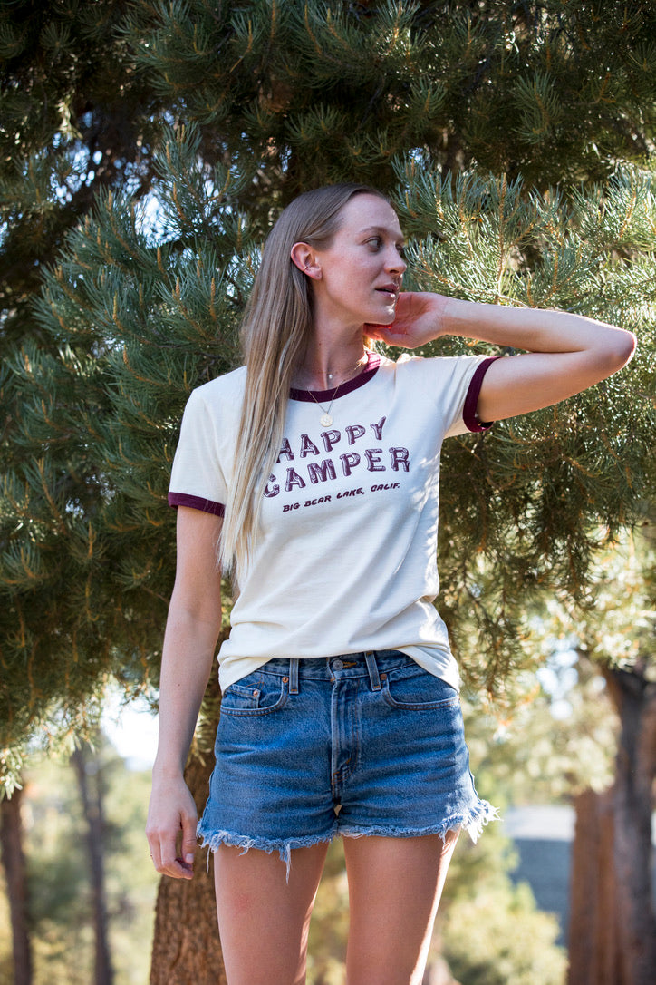Big Bear Lake Happy Camper Women's Ringer Tee