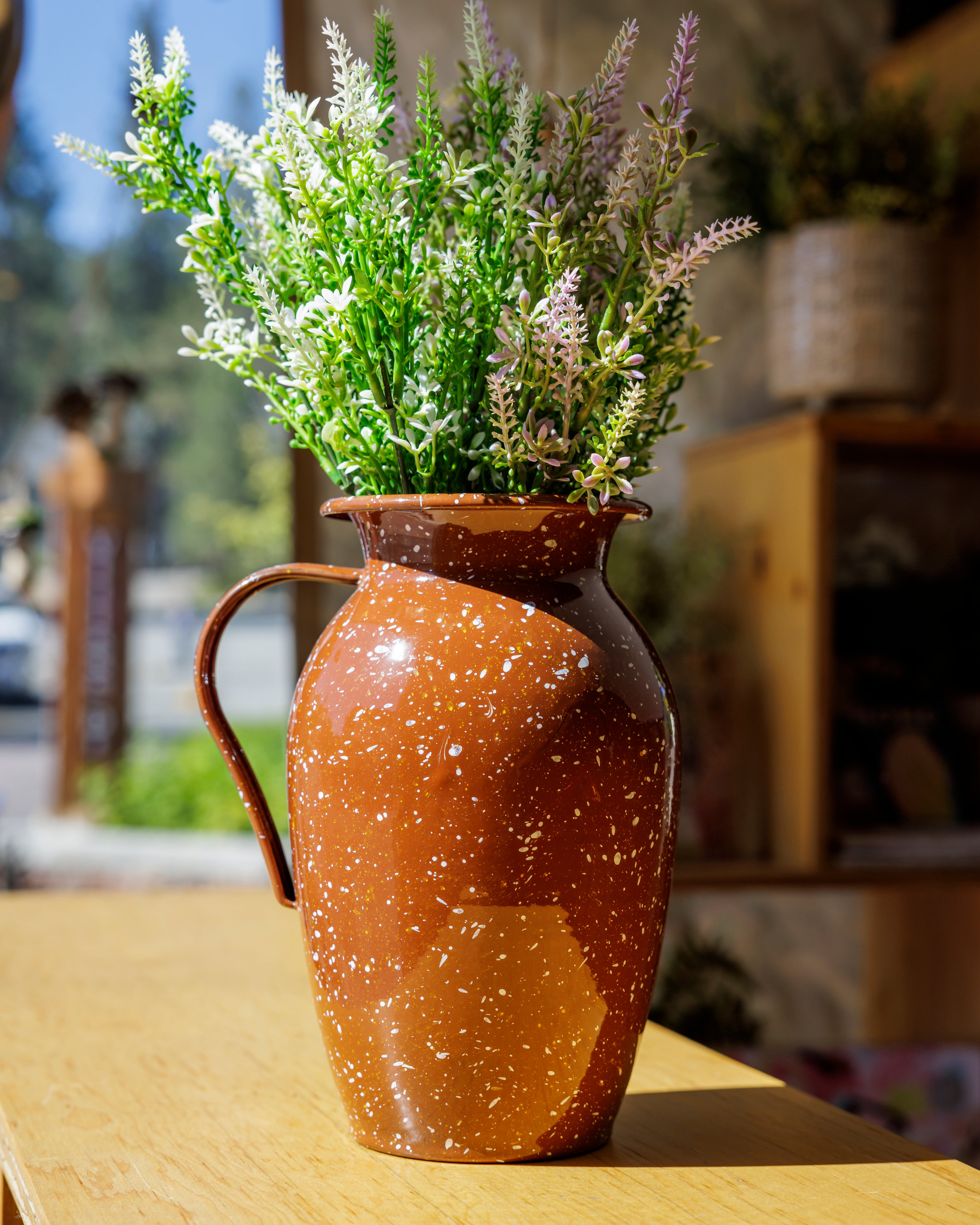Enameled Splatterware Pitcher