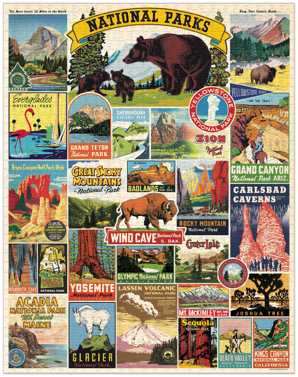 Cavallini National Parks Puzzle - Vintage Puzzle - Puzzle - Game - Gift - Women's Clothing Store - Women's Accessories - Ladies Boutique - O KOO RAN - Big Bear Lake California