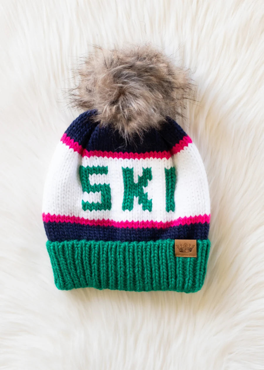 Ski Beanie | Green, Navy, Pink, White