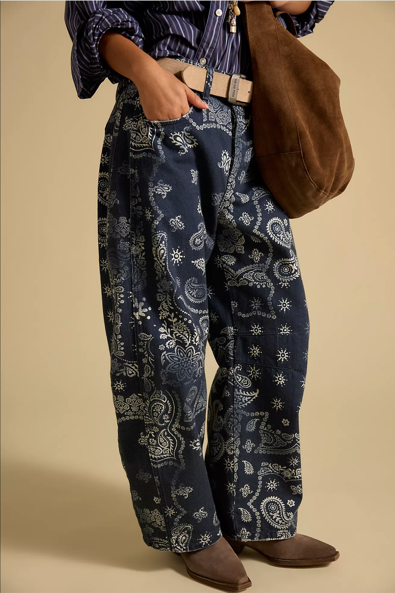 Good Luck Printed Barrel Jeans | Navy Bandana