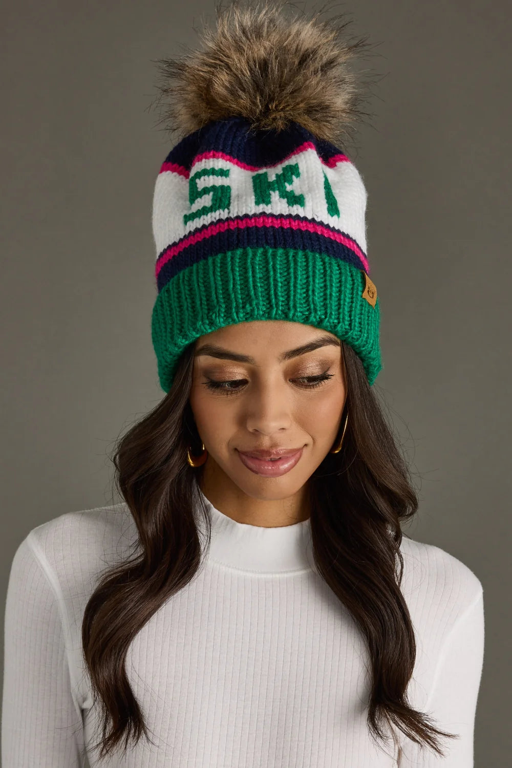 Ski Beanie | Green, Navy, Pink, White