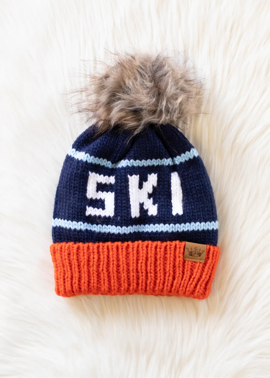 Ski Beanie | Navy, Light Blue, Orange