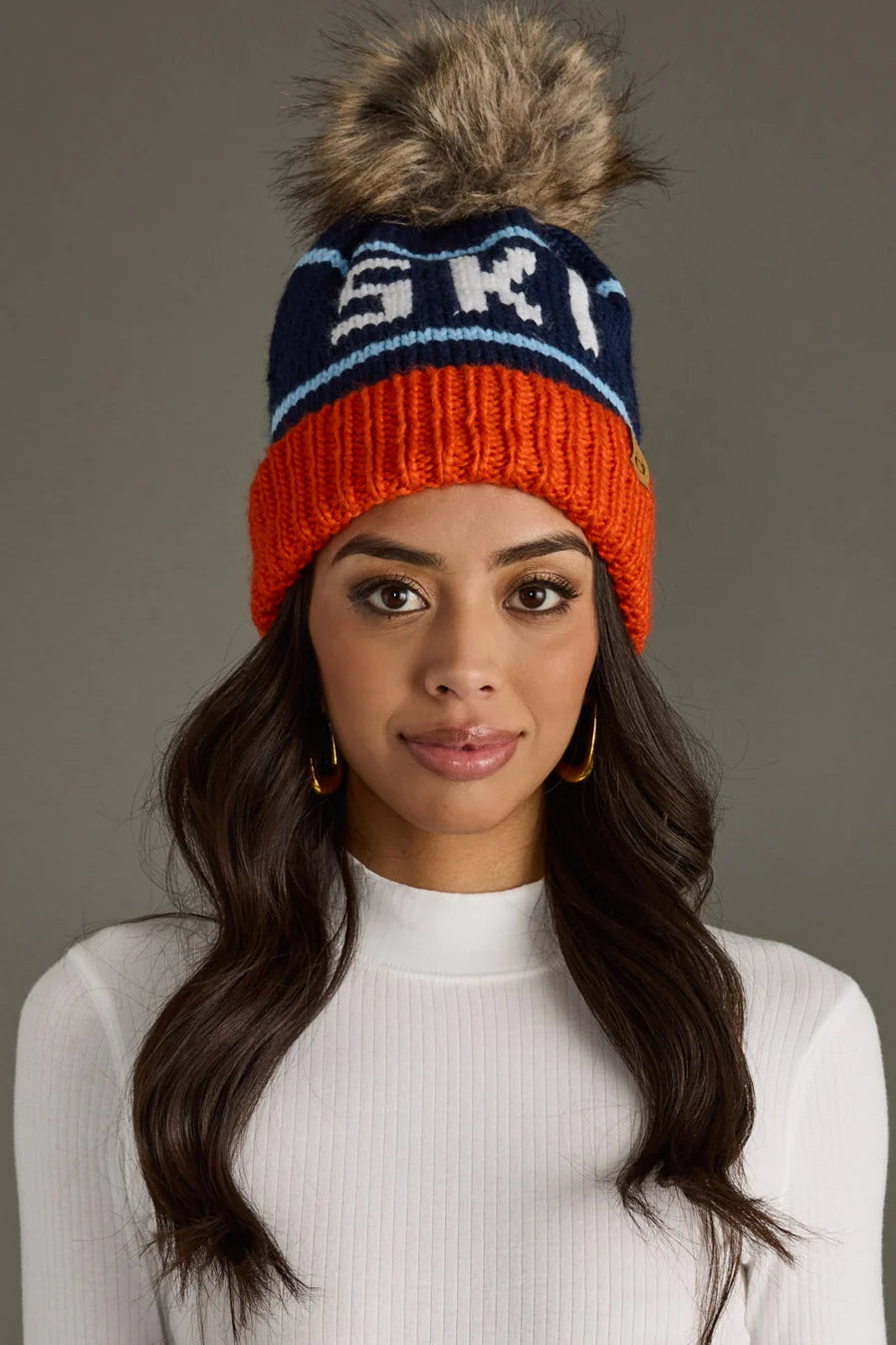Ski Beanie | Navy, Light Blue, Orange