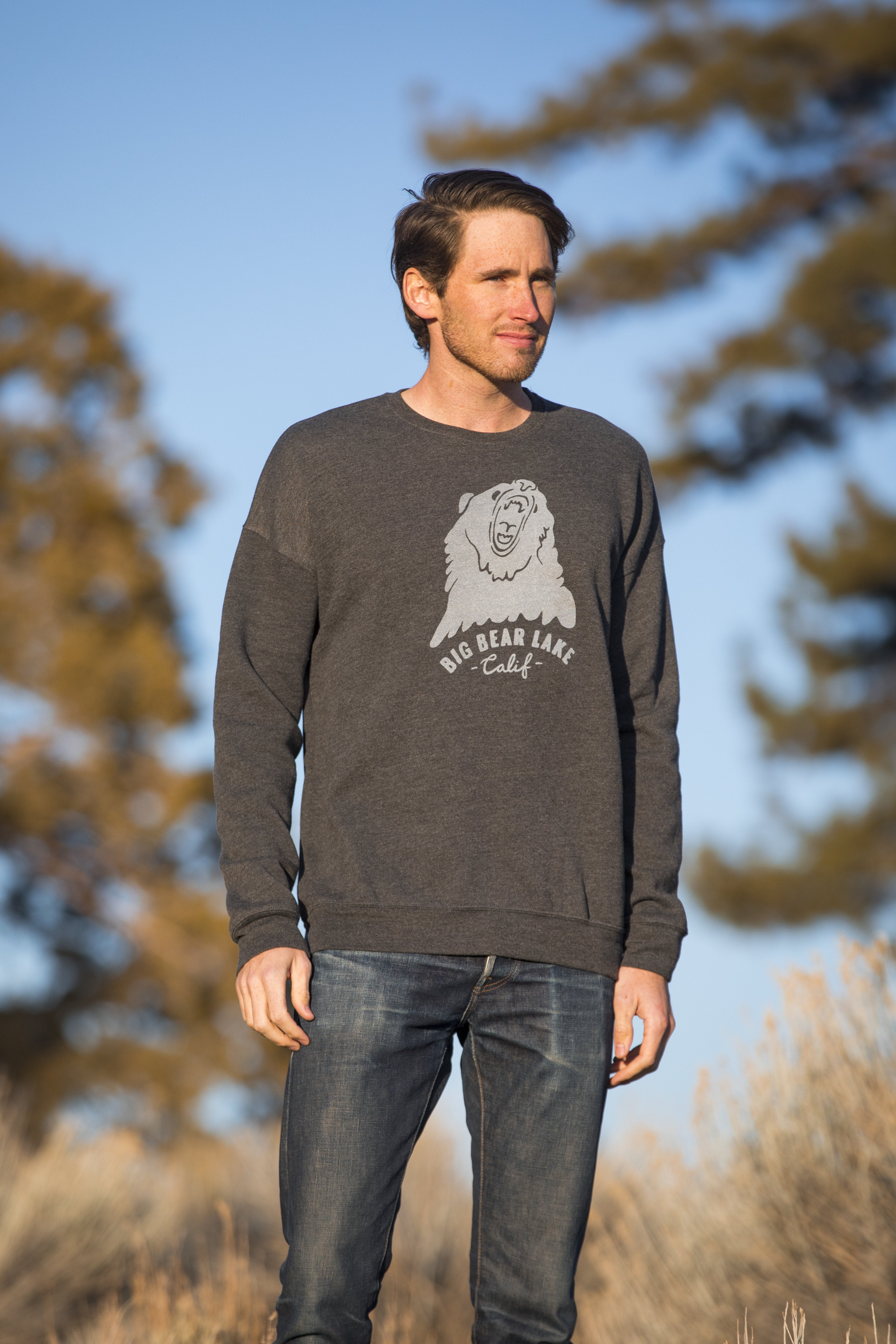 Big Bear Lake Souvenir Drop Shoulder Sweater - Dark Grey - Custom Logo - Big Bear Lake Logo - Unisex Sweatshirt - Cozy - Women's Clothing Store - O KOO RAN - Big Bear Lake California