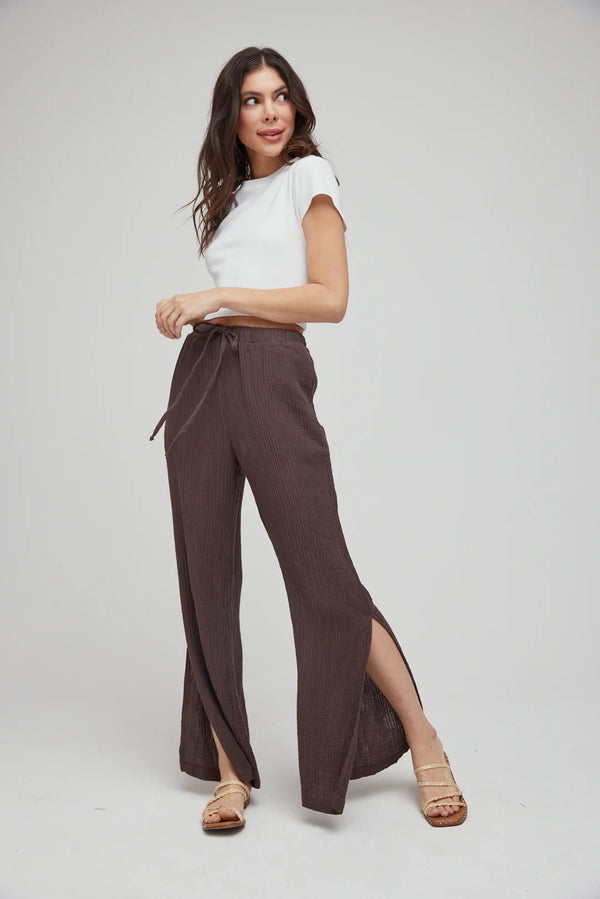 Side Slit Wide Leg Pant | Rich Brown