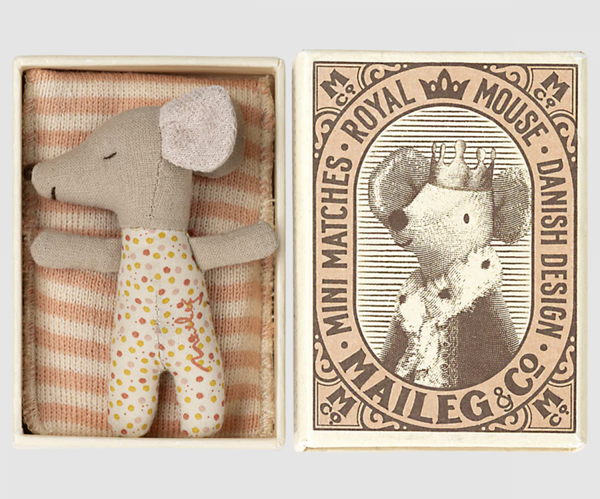 Sleepy Wakey Baby Mouse in Matchbox - Rose (3y+)