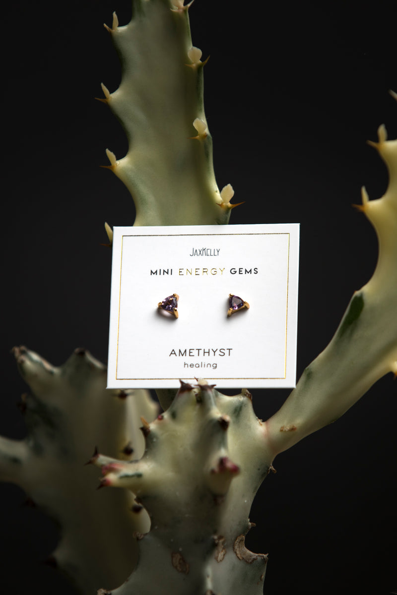 JaxKelly Amethyst Mini Energy Gem Earrings - Jewelry - Women's Clothing Store - Ladies Boutique - Accessories - O KOO RAN - Big Bear Lake California